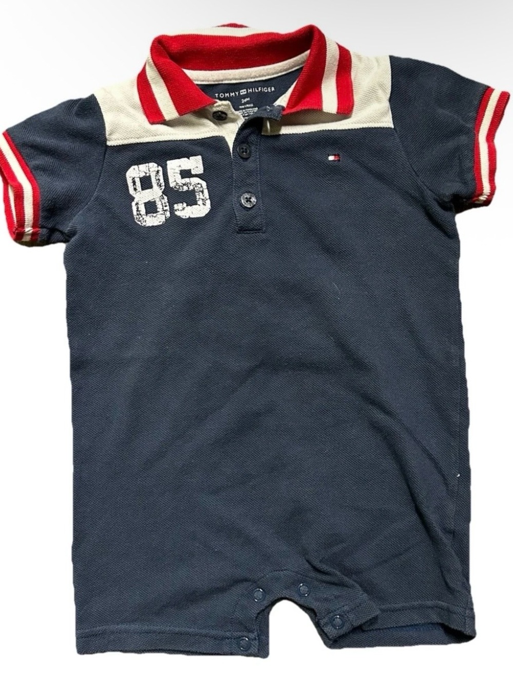 Toddler Boy Tommy Hilfiger One Piece Polo Romper 4 th of July Size 18-24 Months